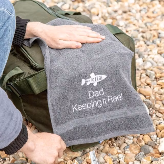 Duncan Stewart Personalised Embroidered Cotton Terry Fishing Towel in Grey