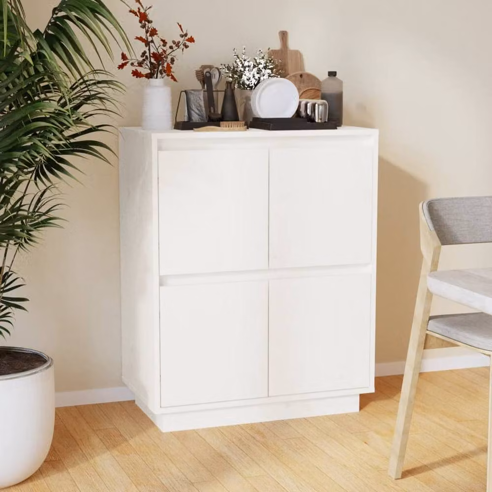 Berkfield Home White Solid Wood Pine Sideboard W/D/H: 60 x 34 x 75 cm – 2