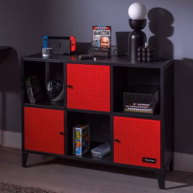 X Rocker Mesh-Tek Wide 6 Cube Storage Cabinet in Red