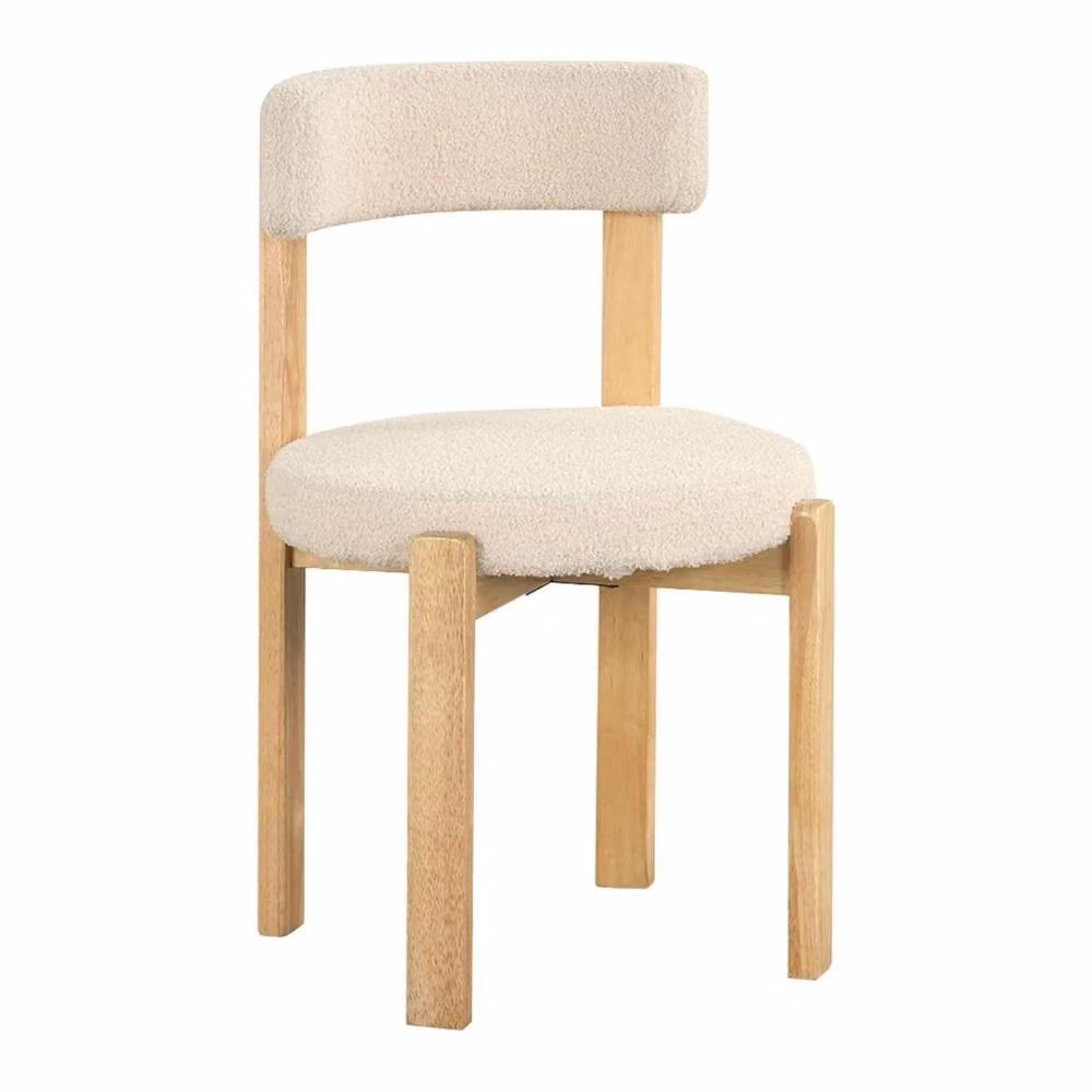 FORGEVIO Set of 2 Modern Dining Chairs with Curved Backrest in Natural Teddy Fleece Bouclé – 2