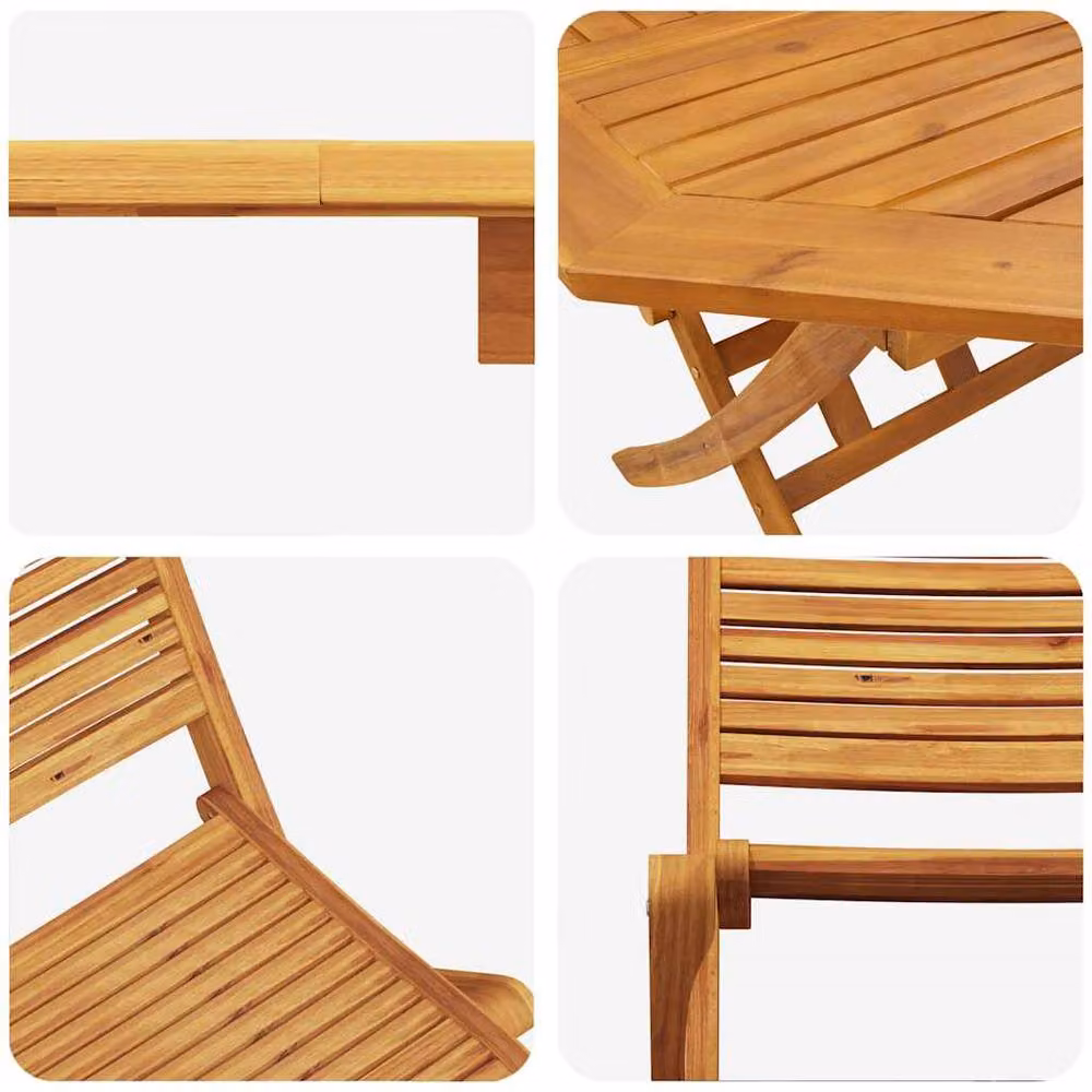 Berkfield Home 5 Piece Folding Garden Dining Set in Brown Solid Acacia Wood – 4