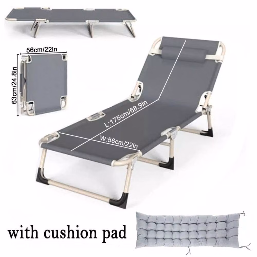 PAWNORA Grey Reclining Sun Lounger Folding Garden Chair with Adjustable Headrest – 3