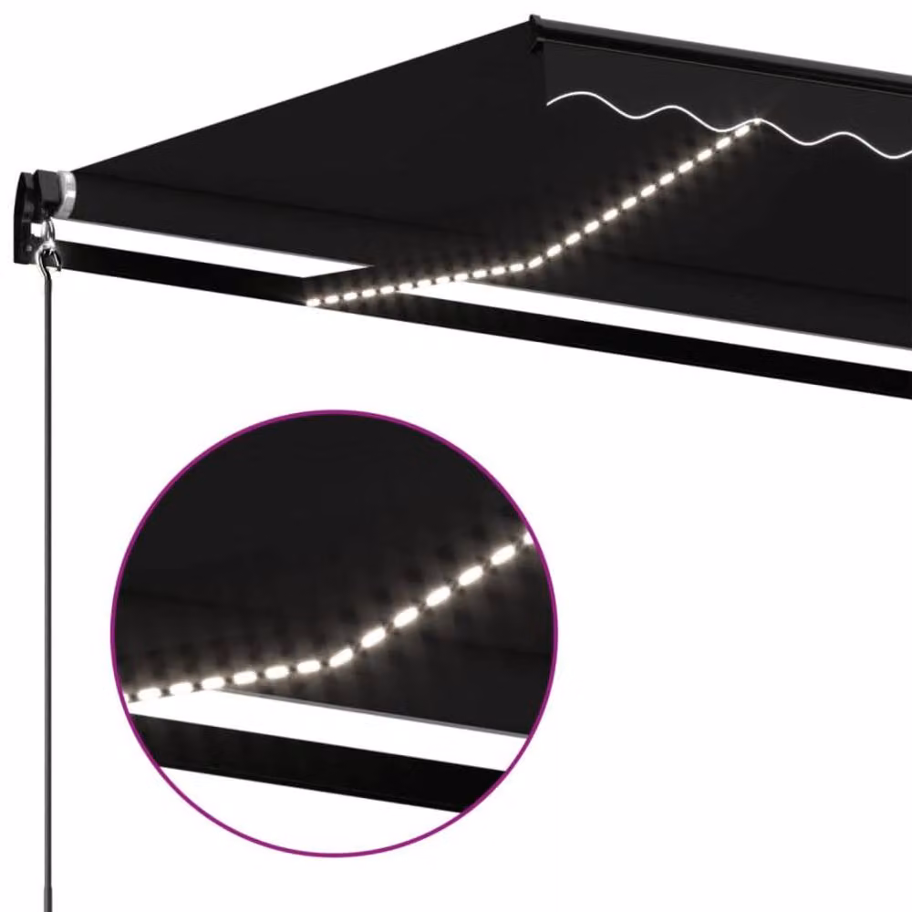 Berkfield Home Manual Retractable Semi-Cassette Awning with LED, Anthracite and Black, W: 450 cm, D: 350 cm – 3