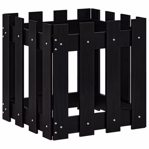 vidaXL Garden Planter with Fence Design in Black Solid Wood, W/D/H: 40 x 40 x 40 cm