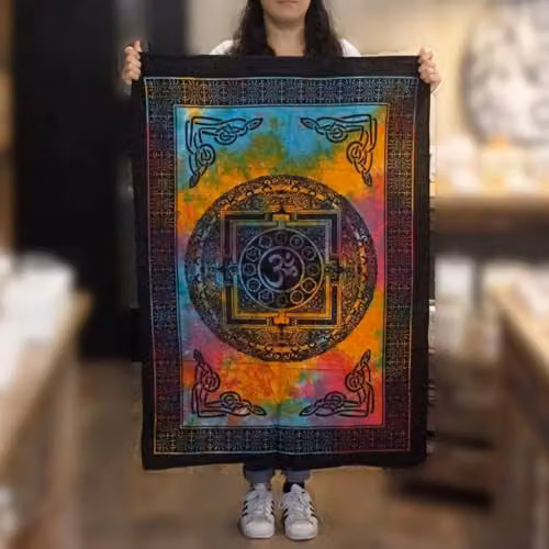 KDMD Sacred OM Cotton Wall Hanging, Multicolour Floral Mandala Tapestry, W: 112 cm, H: 78 cm – 2