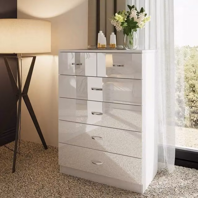 FORGEVIO Modern Gloss White 6 Drawer Chest of Drawers – 1