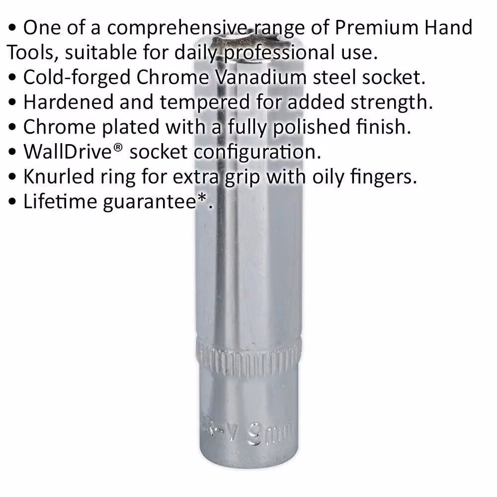 Loops 9mm Deep Drive Socket 1/4 inch Square Drive Forged Chrome Vanadium Steel in Silver – 2
