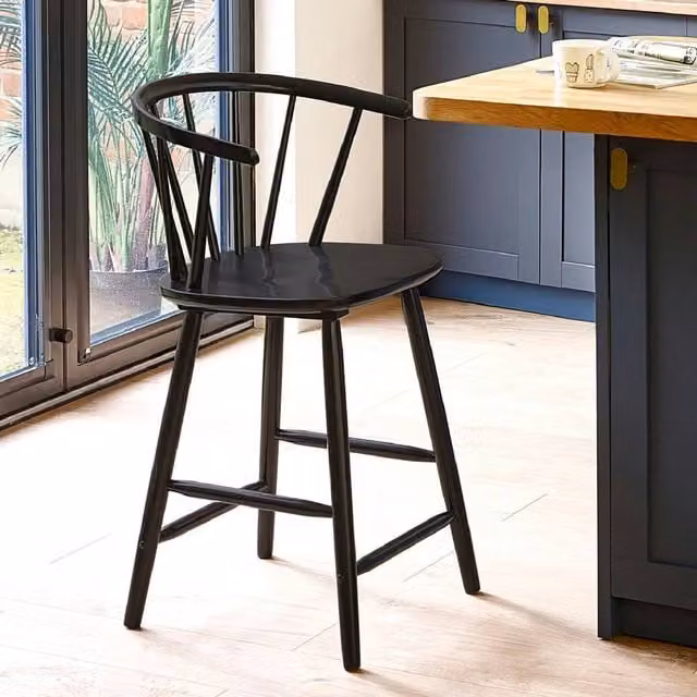 netfurniture Mayfair Black Solid Oak Wood Bar Stool – 1