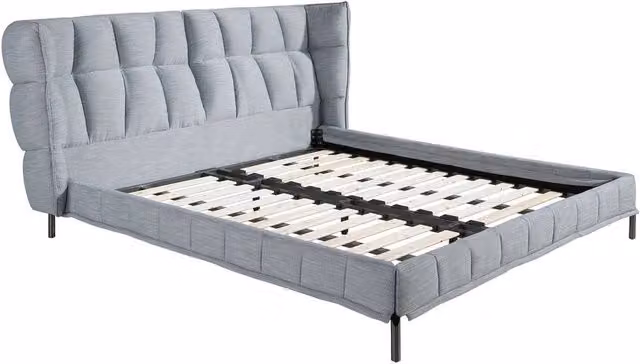 Angel Cerda Modern Double Bed in Light Bluish-Grey Fabric with Upholstered Frame, W/D/H: 180 x 200 x 239 cm