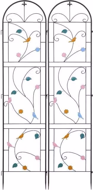 KORVIXA Black Metal Garden Trellis Leaf and Bird Wire Lattice Grid Panel, W/H: 100 x 213.36 cm