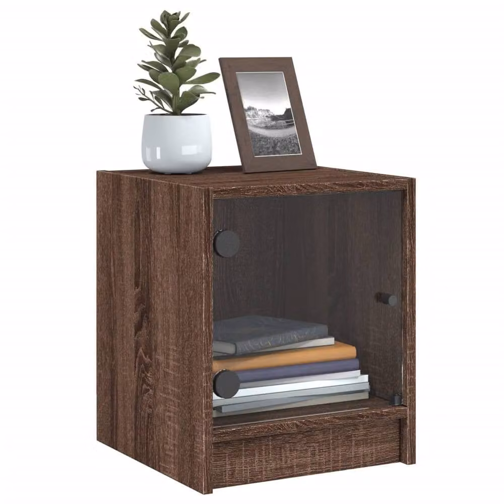 Berkfield Home Elegant Bedside Cabinets with Glass Doors, 2 Pack, Brown Oak, W/D/H: 35 x 37 x 42 cm – 3