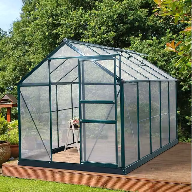 Outsunny Polycarbonate Walk In Garden Greenhouse with Aluminium Frame, Green