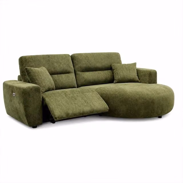 Furnishings For Less UK Denton Green Right Hand Electric Recliner Chaise Sofa in Green Chenille Fabric