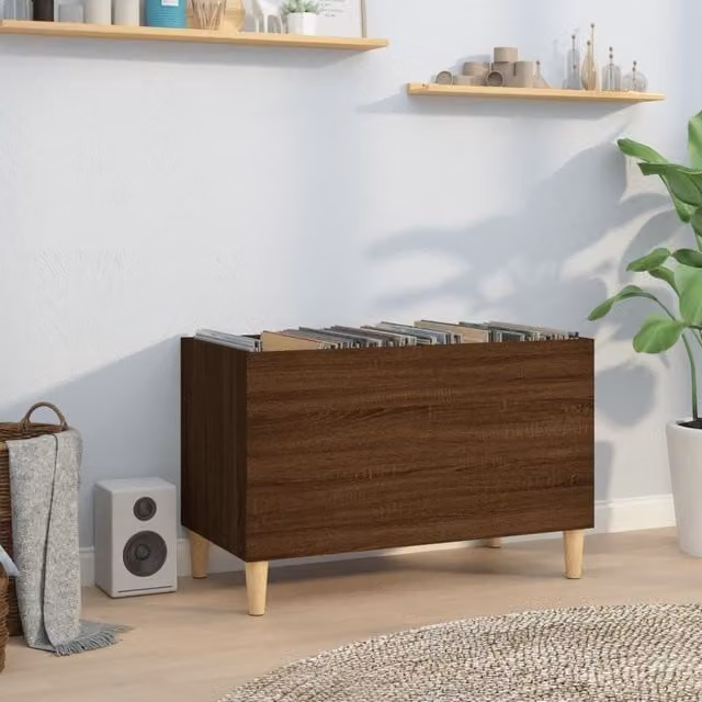 Berkfield Home Record Cabinet in Brown Oak, W/D/H: 74.5 x 38 x 48 cm