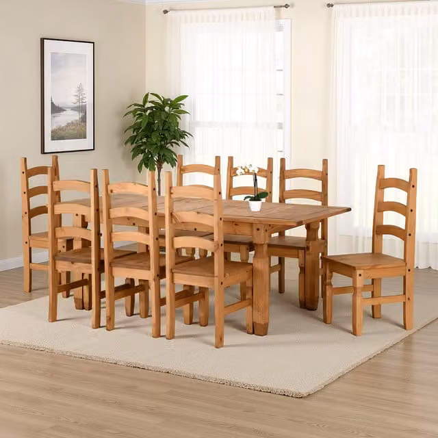 Seconique Corona Extendable Dining Set with Brown Faux Leather Chairs and Waxed Pine Table