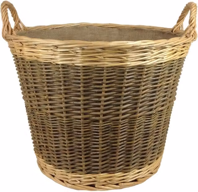 Red Hamper Unpeeled Wicker Log Basket with Lining in Brown, W/D/H: 45.0 x 38.0 x 50.0 cm