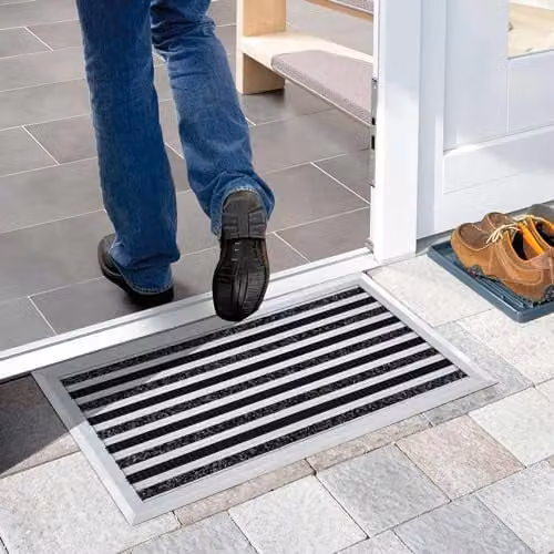 Nicoman Aluminium Boot Scraper and Brush Doormat with Carpet Strip in Grey and Silver, W: 60 cm, D: 40 cm, H: 12 cm