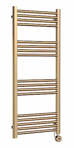 nuie MTY860 Electric Round Straight 17 Bar Towel Radiator, Brushed Brass, W: 500 mm, H: 1200 mm
