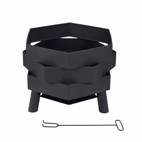 Charles Bentley Hexagonal Steel Fire Bowl in Black, W: 46 cm, D: 46 cm, H: 35.5 cm – 4