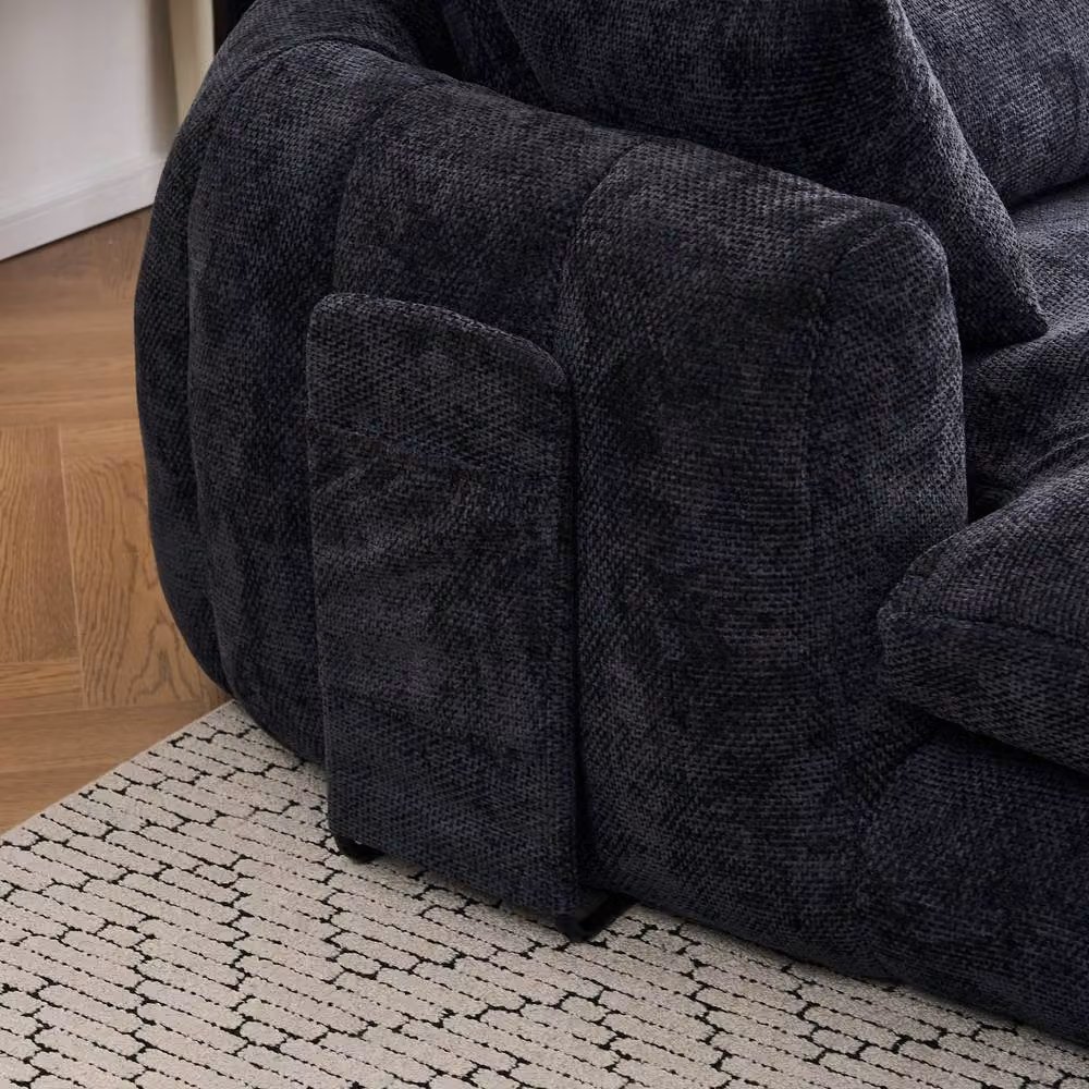 Matteo Oversized Plush Chenille Chaise Lounge Sofa in Black – 2