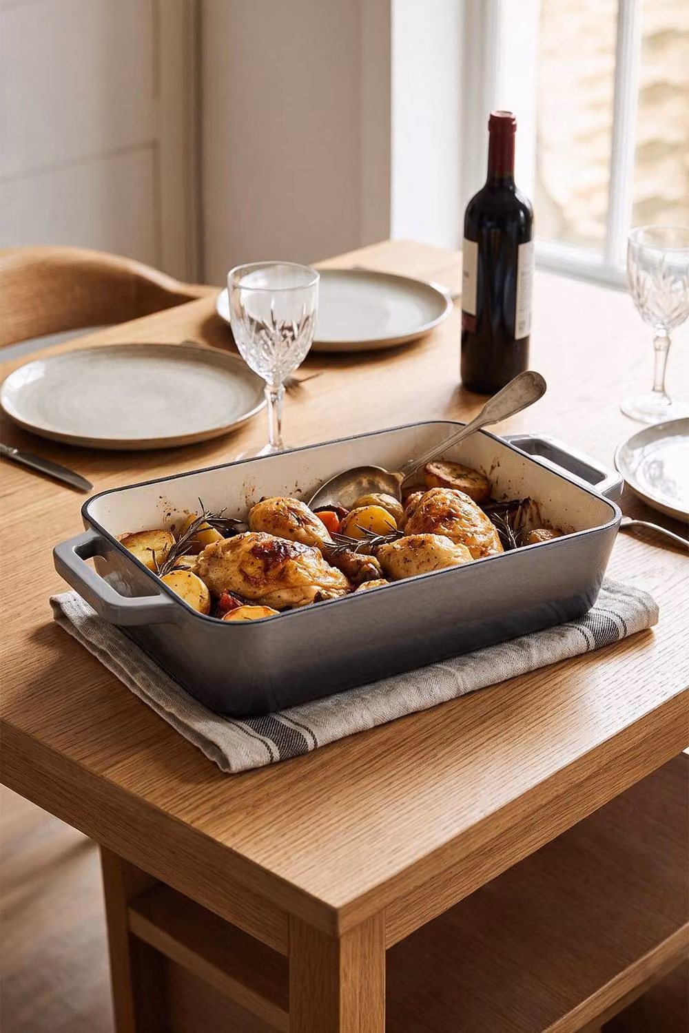 ExtraStar Enamelled Cast Iron Rectangular Casserole Dish with Handles, Grey – 3