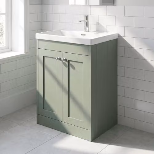 Balterley Modern Floor Standing 2 Door Bathroom Vanity Unit with Rectangular Basin and 1 Tap Hole, Green, W: 60 cm, D: 45.3 cm, H: 80 cm – 3