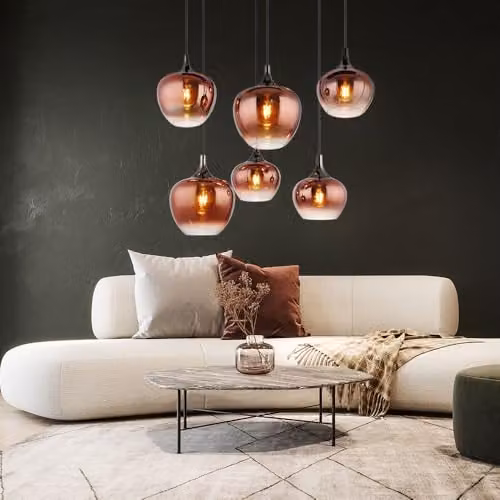 Globo Lighting Modern 6-Bulb E27 Suspended Glass and Metal Pendant Light in Copper and Matte Black – 3