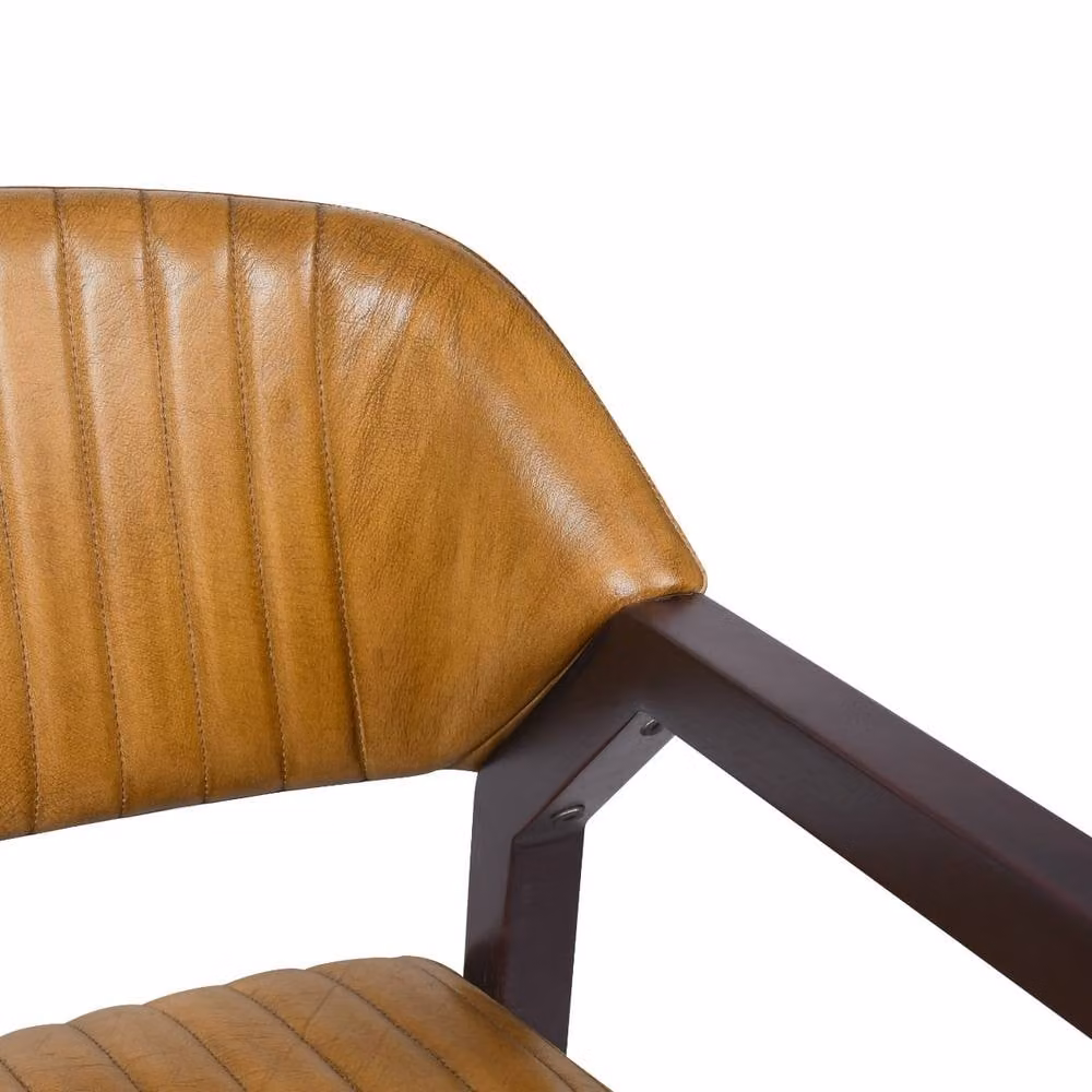 Elm Home And Garden Genuine Leather Dining Chair with Solid Wood Frame, Brown – 3