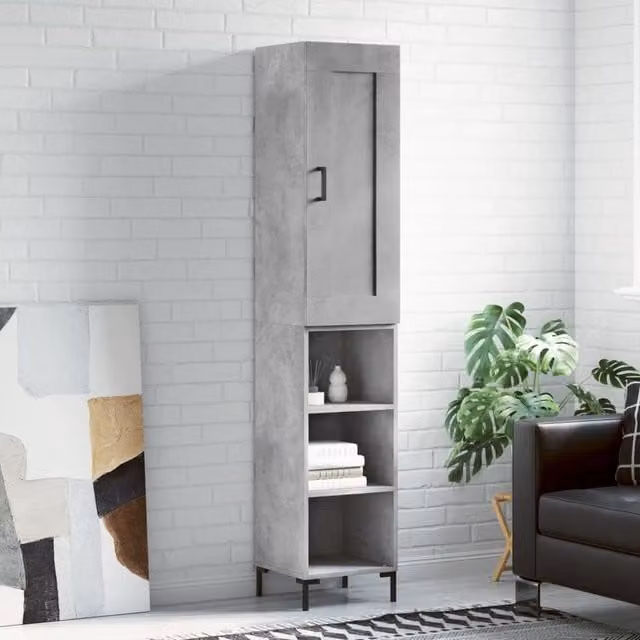 Berkfield Home Modern Highboard in Concrete Grey, W/D/H: 34.5 x 34 x 180 cm