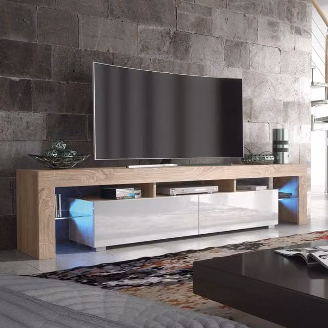 Creative Furniture Modern Glossy TV Unit and Sideboard Cabinet in White or Black, W: 200 cm, D: 45 cm, H: 35 cm