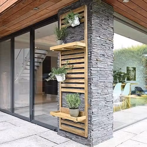 Forest Garden Brown Slatted Wood Wall Planter with 2 Shelves, H: 180 cm, W: 60 cm, D: 18 cm – 2