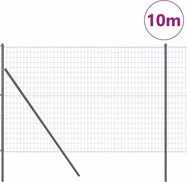 Berkfield Home Modern Euro Fence with 7 Posts, Galvanised Steel, Dark Grey, W: 10 m, H: 1.5 m – 1