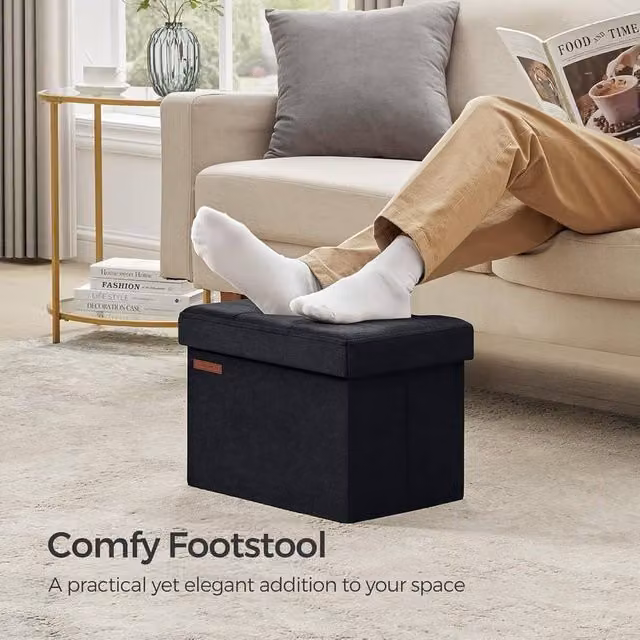 The Bazaarist Folding Storage Ottoman Bench in Jet Black