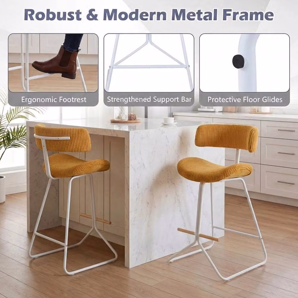 SPETLEK Mid-century Modern Kitchen Island Chairs with Footrest in Orange – 4