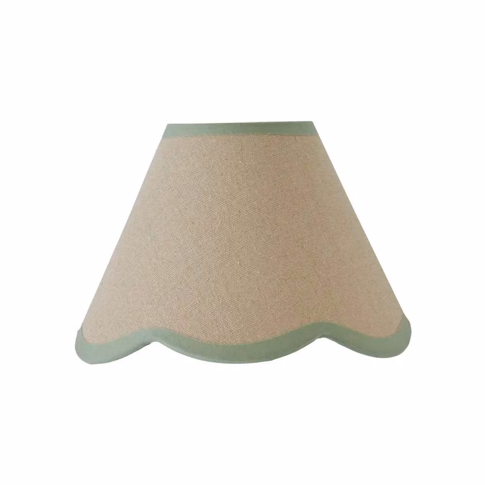 ValueLights Florie Natural Linen Tapered Scalloped Mini Lamp Shade with Pastel Trim in Pale Green – 2