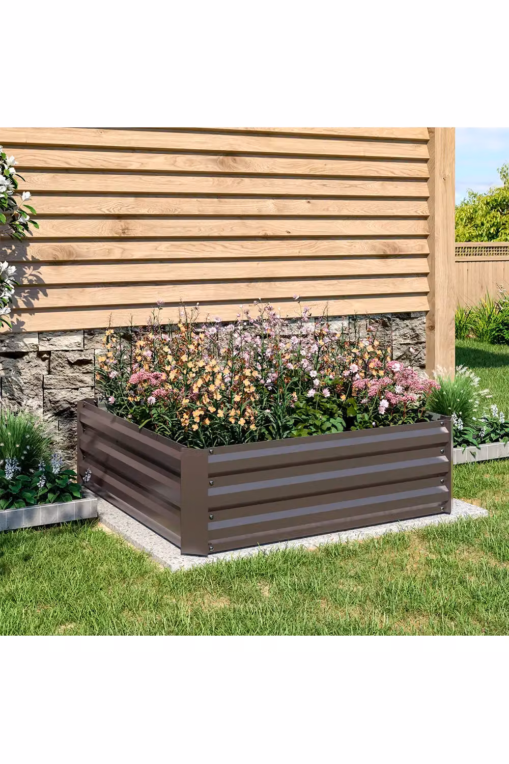 Living and Home Brown Galvanised Steel Elevated Metal Raised Garden Bed W/D/H: 100 x 100 x 30 cm – 3