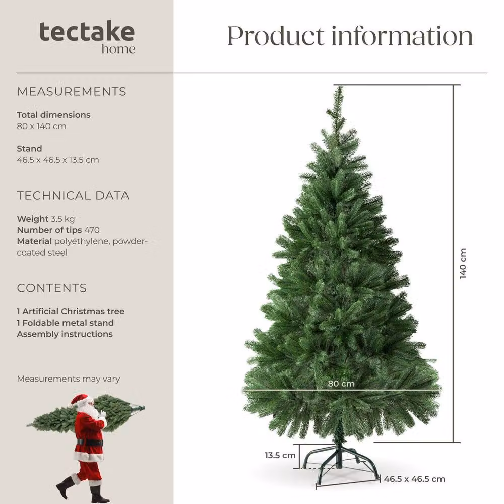 tectake Green Freestanding Christmas Tree, Height: 140 cm – 6