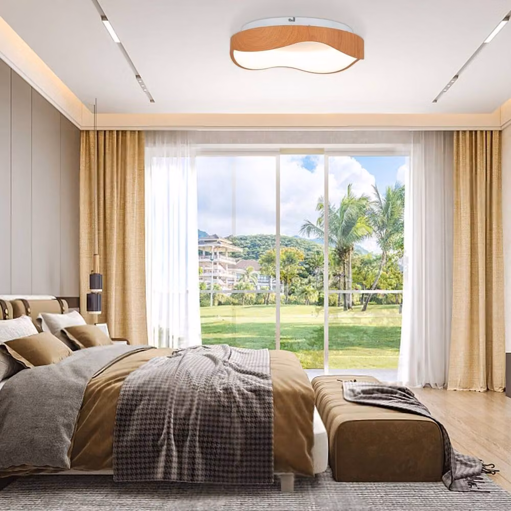 Costway Modern 18W LED Ceiling Light in Natural Wood and White for Bedroom, Living Room or Hallway – 3