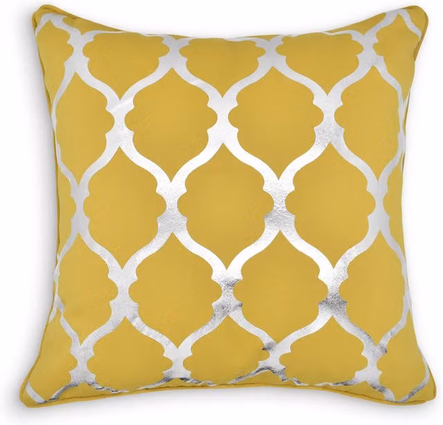 Velosso Modern Graphic Ethnic Pattern Foil Print Polyester Cushion in Yellow and Orange