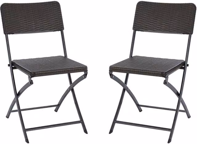 Garden Sanctuary Set of 2 Black Rattan Plastic Folding Chairs