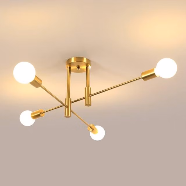 Pheashine Gold Sputnik Modern Flush Mount Ceiling Light with Glass Shades and E27 Socket