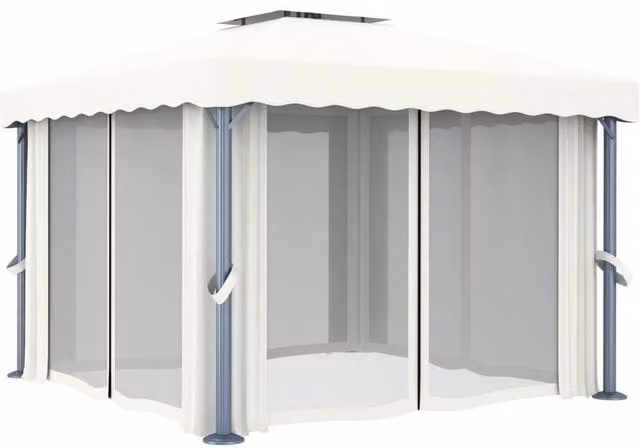 Berkfield Home Aluminium Gazebo with Curtains, Cream White, W/D/H: 300 x 300 x 265 cm