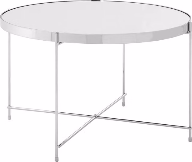 Orsina Round Silver Mirror Side Table with Glass Top and Chrome Lattice Base, W/D/H: 63 x 63 x 38 cm