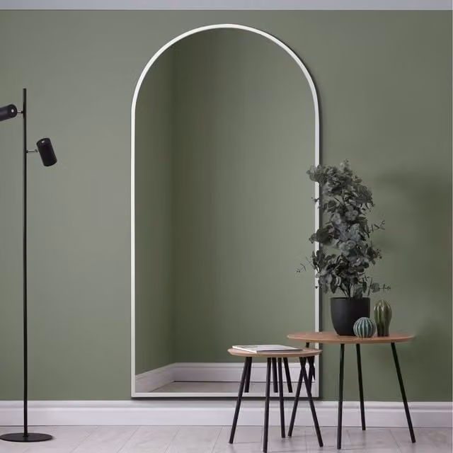 MirrorOutlet Arcus White Modern Wall Mirror, W: 100 cm, H: 200 cm