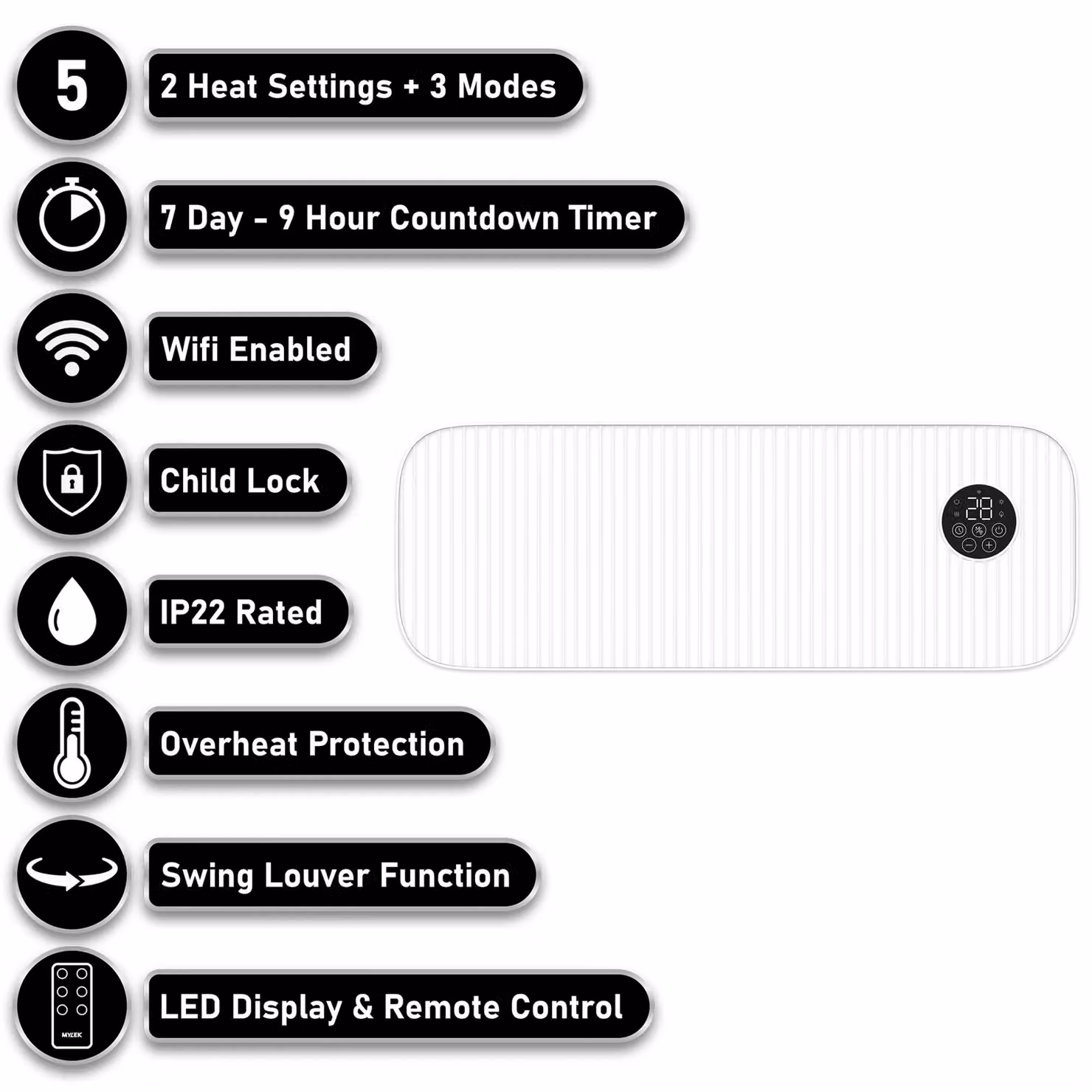 MYLEK 2kW White Overdoor Air Curtain Ceramic PTC Fan Heater with WiFi App Control and Timer – 2