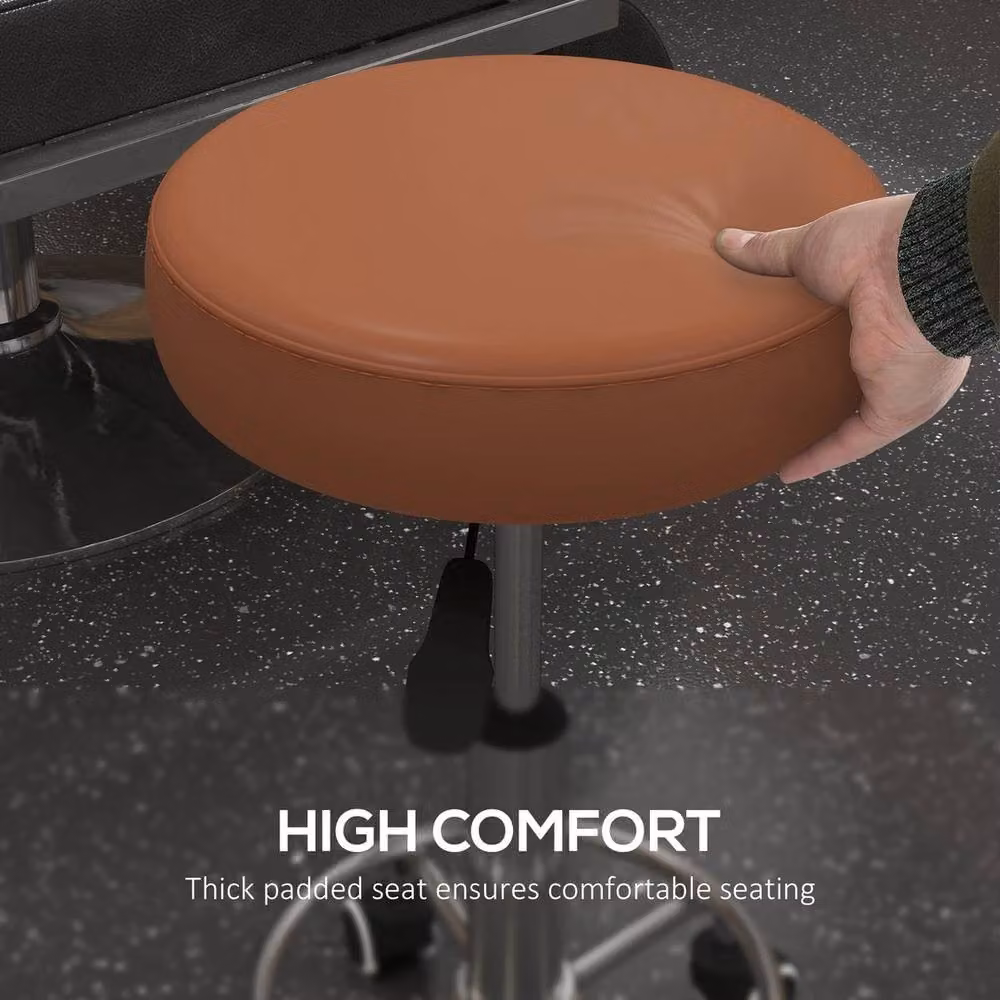 Havendro Round PU Leather Salon Beautician Stool with Adjustable Height and Castors, Brown – 3