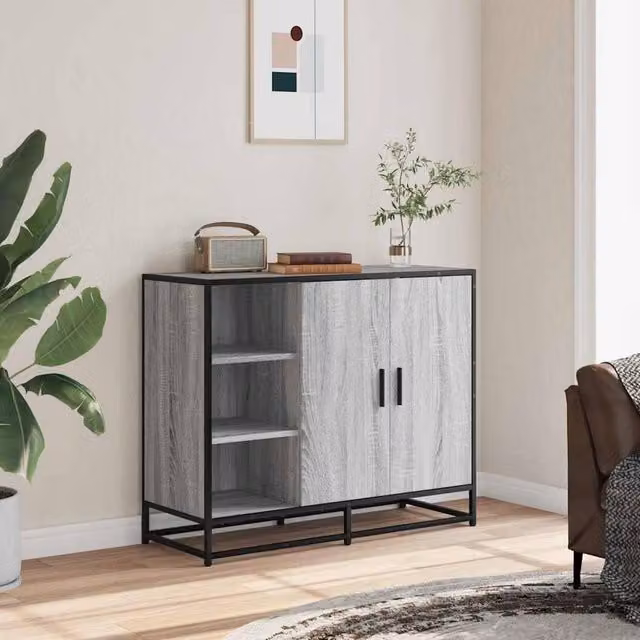 Berkfield Home Grey Sonoma Sideboard in Engineered Wood, W/D/H: 92 x 35 x 76 cm