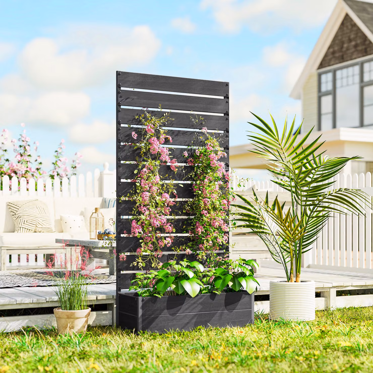 Outsunny Black Raised Garden Bed with Trellis for Climbing Plants, WPC and Aluminium Planter Box for Vegetable, Herb or Ornamental Gardens, W/D/H: 180 x 90.5 x 38 cm – 2