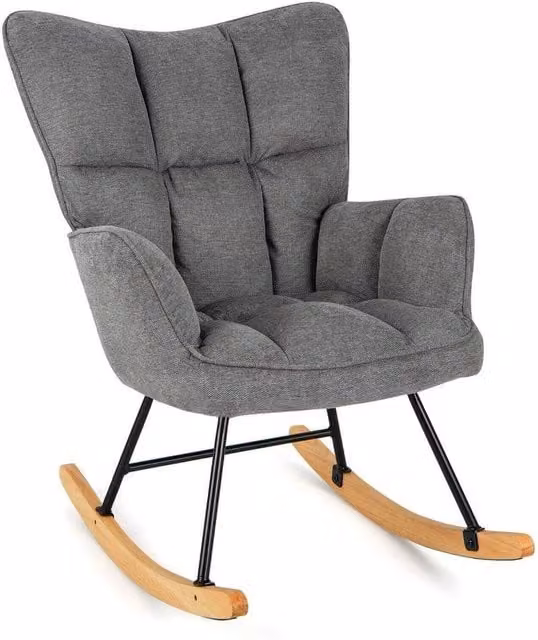 Kelvenix Modern Grey Linen Rocking Accent Chair with Armrests – 1