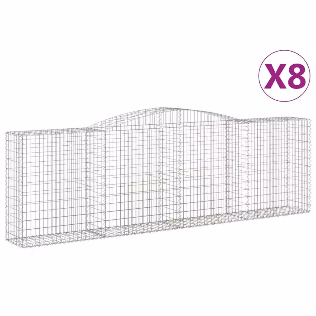 Berkfield Home Arched Gabion Baskets, 8 Pieces, Silver Galvanised Steel, W: 400 cm, D: 50 cm, H: 120/140 cm – 2